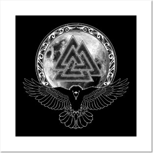 Viking Raven, Moon and Valknut Symbol Posters and Art